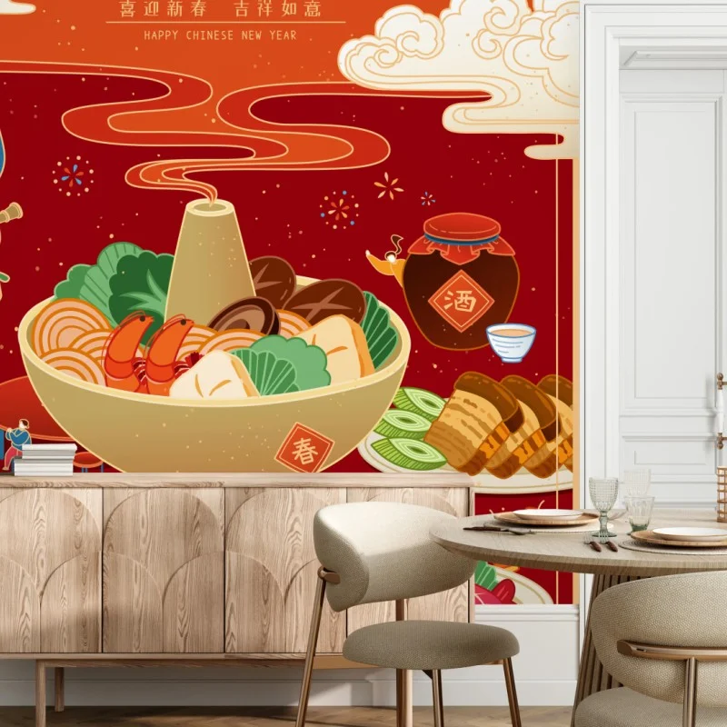 Carta da parati cena di riunione del capodanno cinese in miniatura