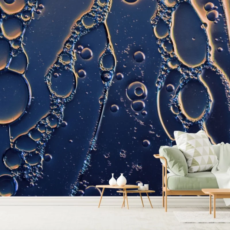 Carta da parati astrazione di bolle dorate su sfondo blu