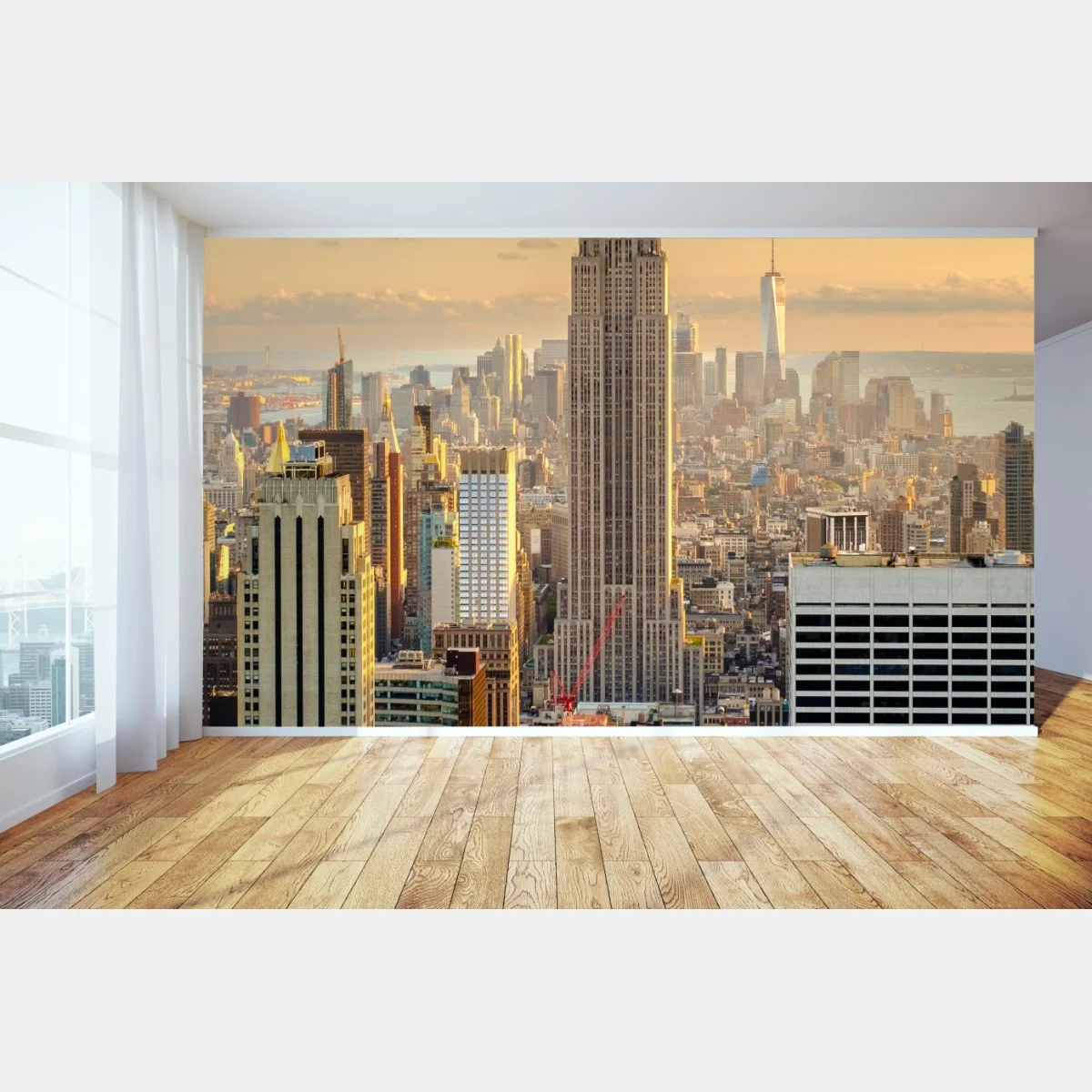 Carta da parati tramonto dorato su New York con Empire State Building • Wallissimo® Carta da parati tramonto dorato su New York con Empire State Building • Wallissimo®