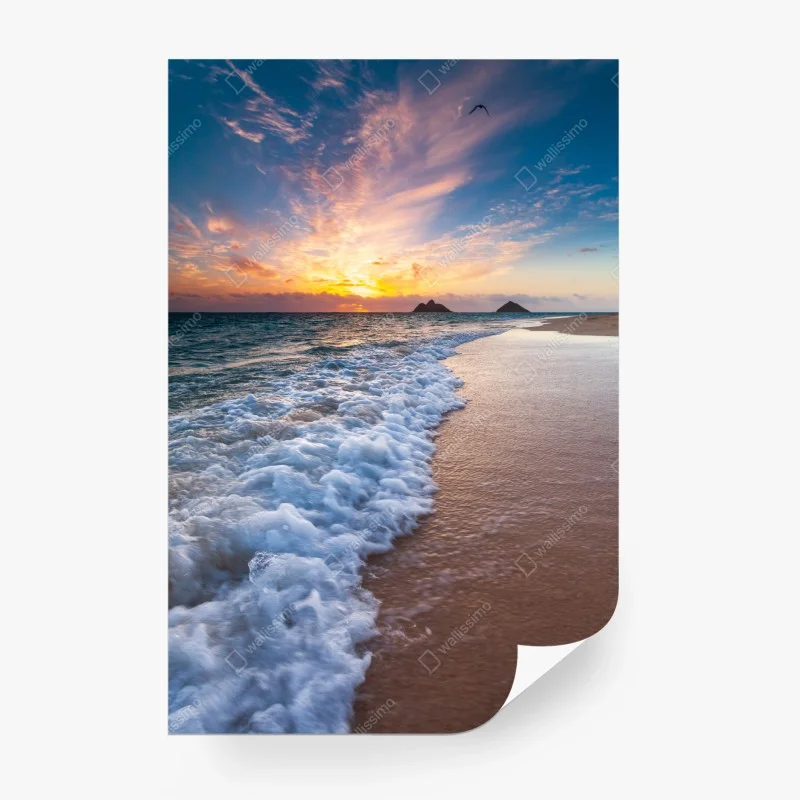 Carta da parati tramonto sulle onde della spiaggia