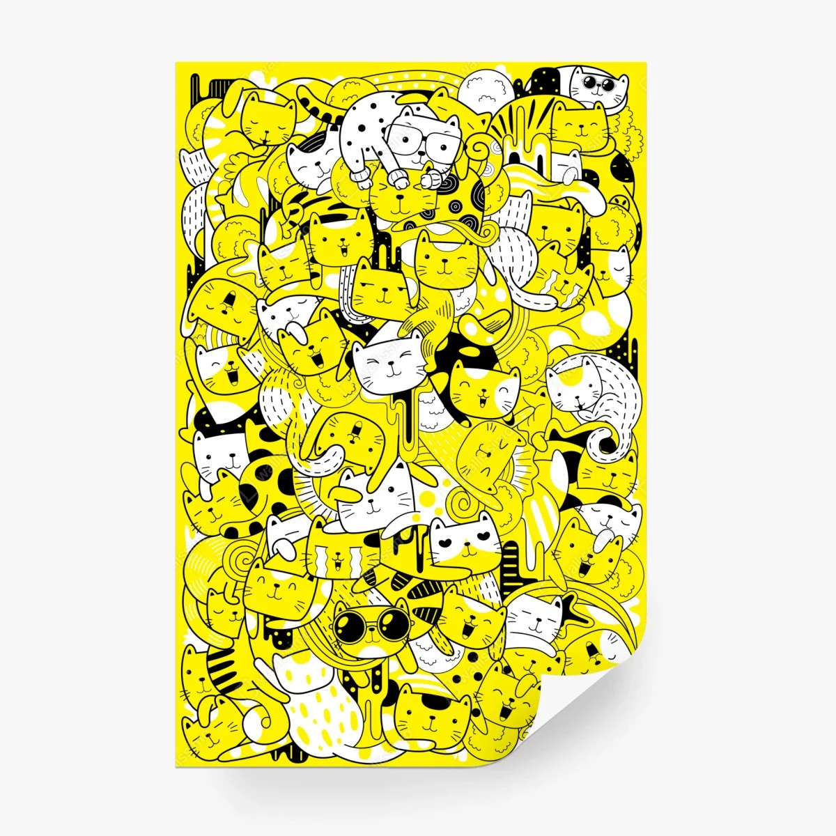 Carta da parati mosaico di gatti giocosi in giallo e nero • Wallissimo®