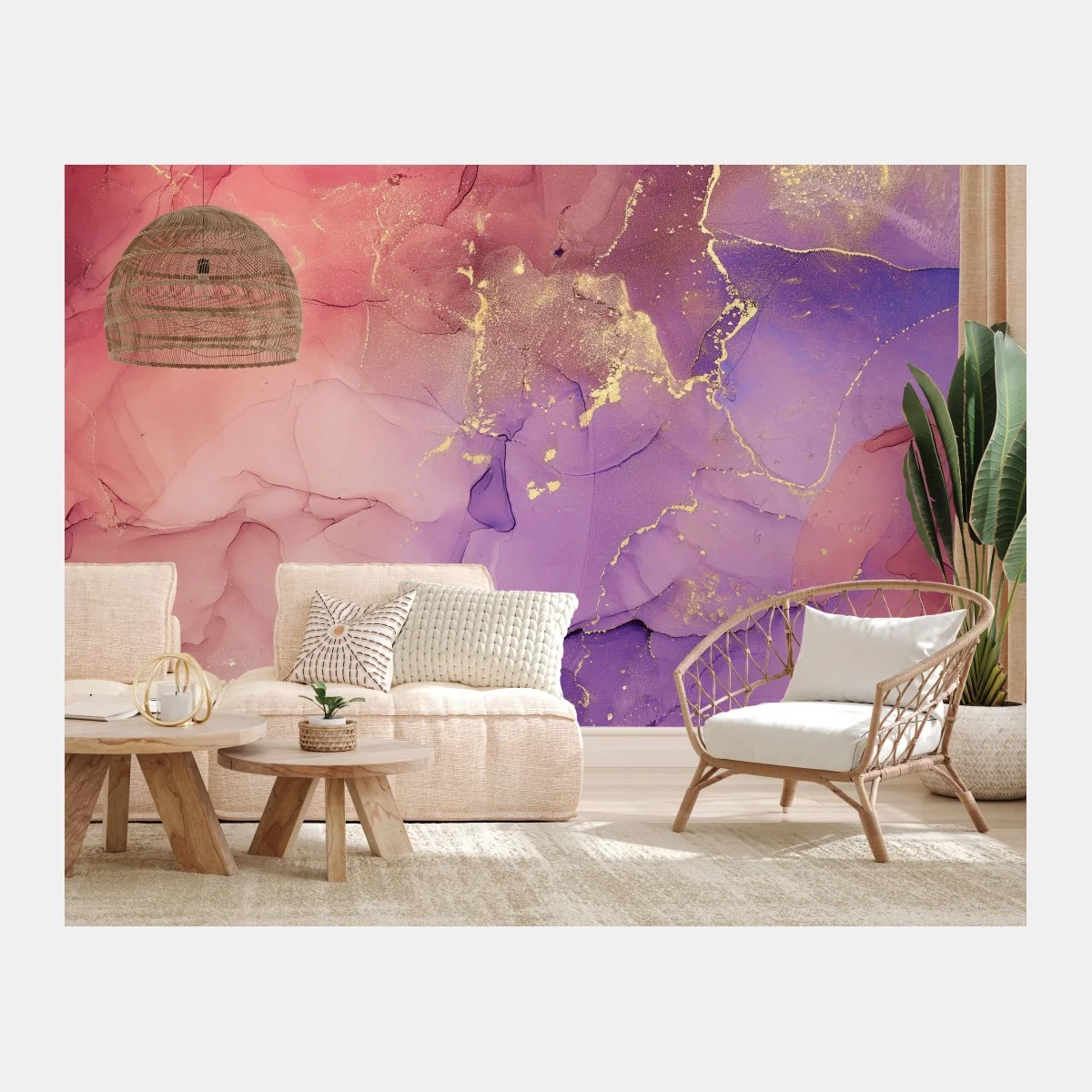 Carta da parati marmo liquido rosa e viola con venature dorate • Wallissimo® Carta da parati marmo liquido rosa e viola con venature dorate • Wallissimo®