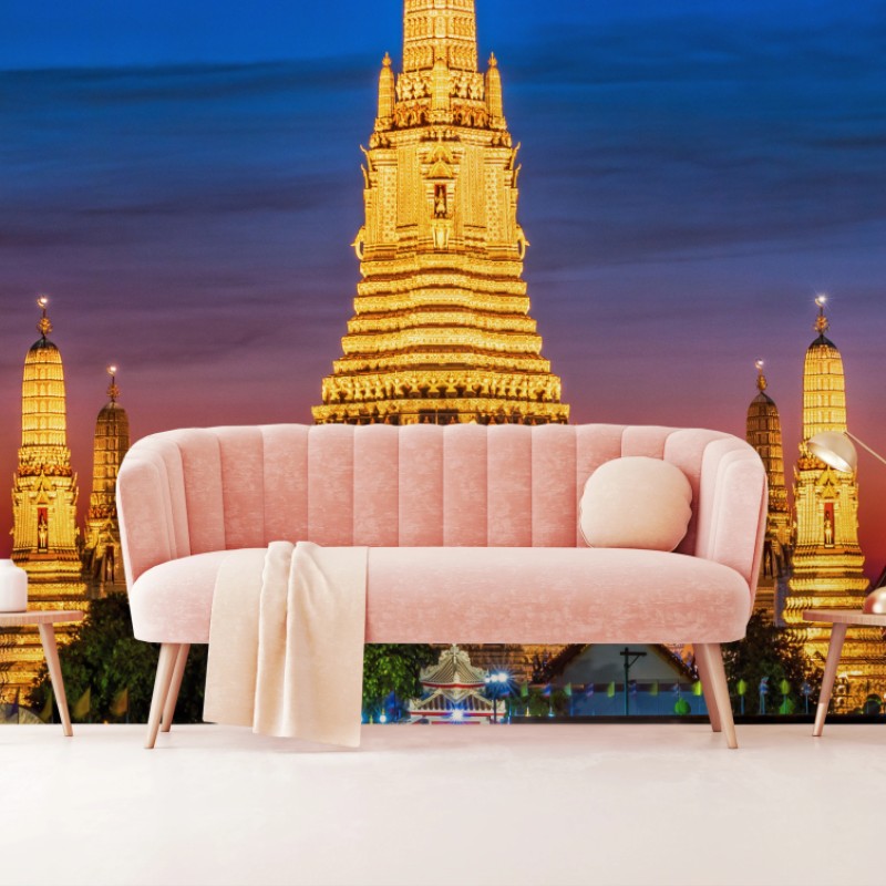 Carta da parati suggestiva vista notturna di Wat Arun