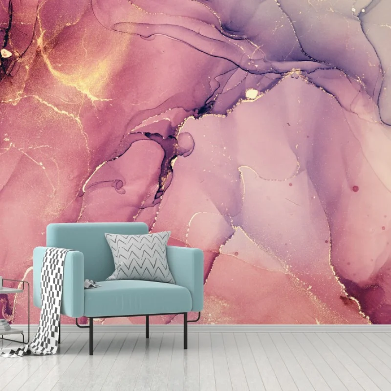Carta da parati marmo liquido rosa e oro