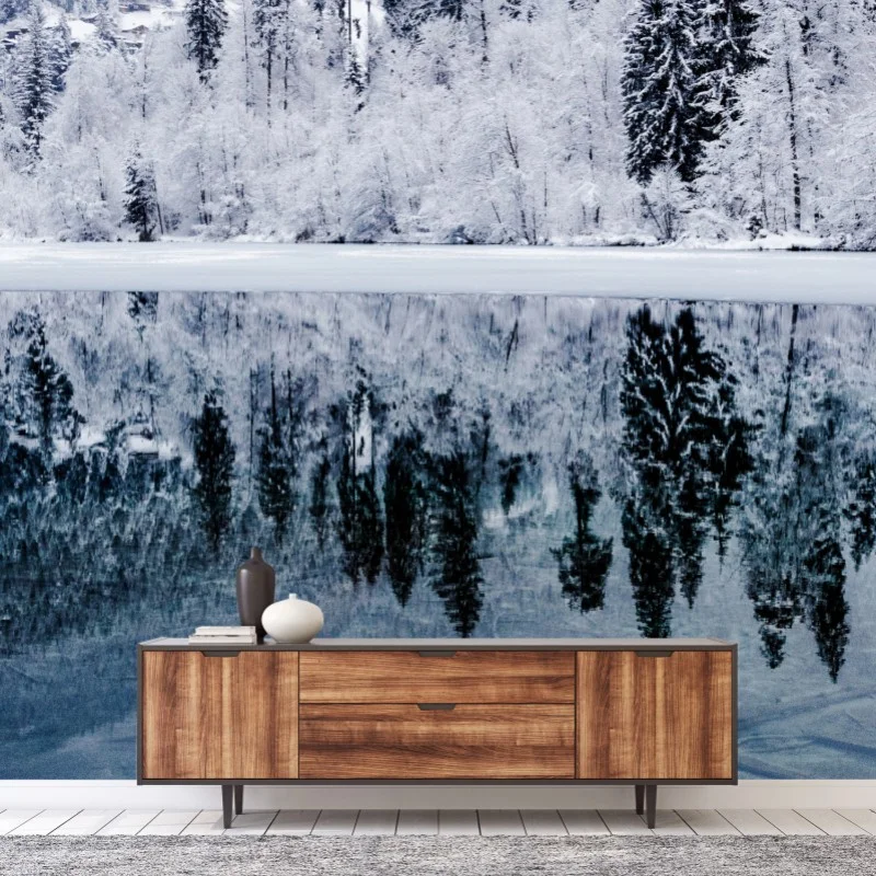 Carta da parati riflessi di neve sul lago