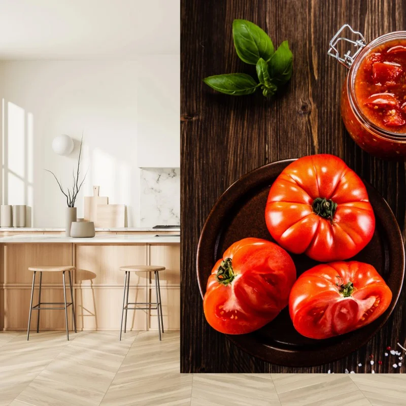Carta da parati pomodori rustici con salsa e basilico