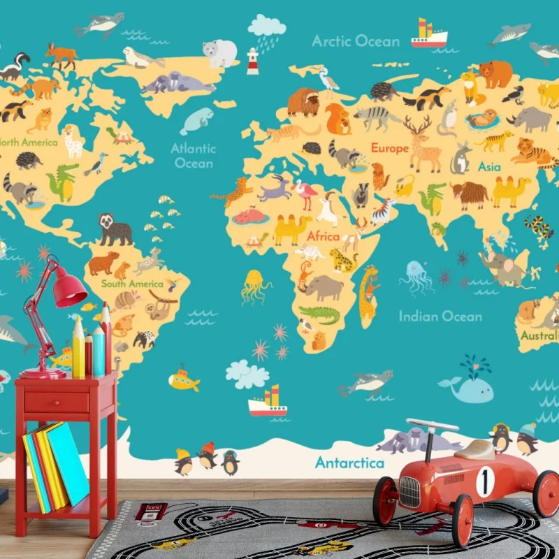 Carta da parati mappa del mondo degli animali