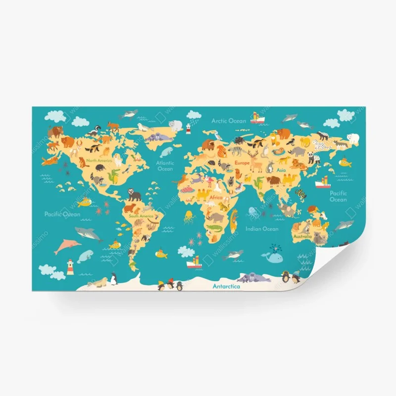 Carta da parati mappa del mondo degli animali