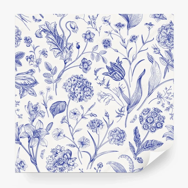 Carta da parati elegante motivo floreale in stile Toile de Jouy • Wallissimo®