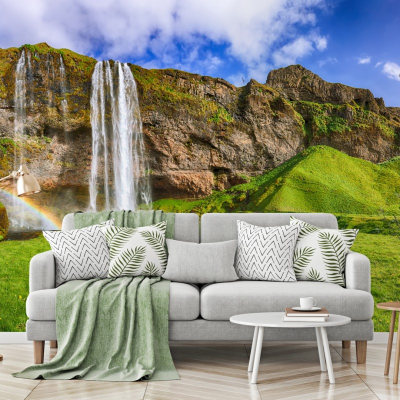 Carta da parati Seljalandsfoss: cascata maestosa e prato verde