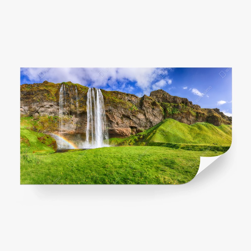 Carta da parati Seljalandsfoss: cascata maestosa e prato verde