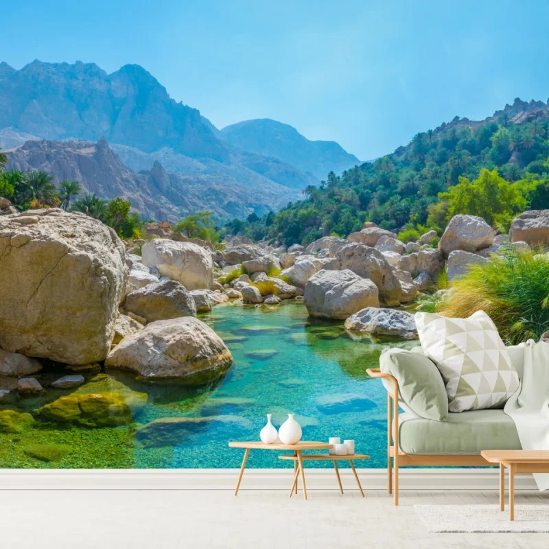 Carta da parati oasi rocciosa dalle acque turchesi