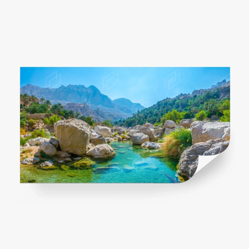 Carta da parati oasi rocciosa dalle acque turchesi