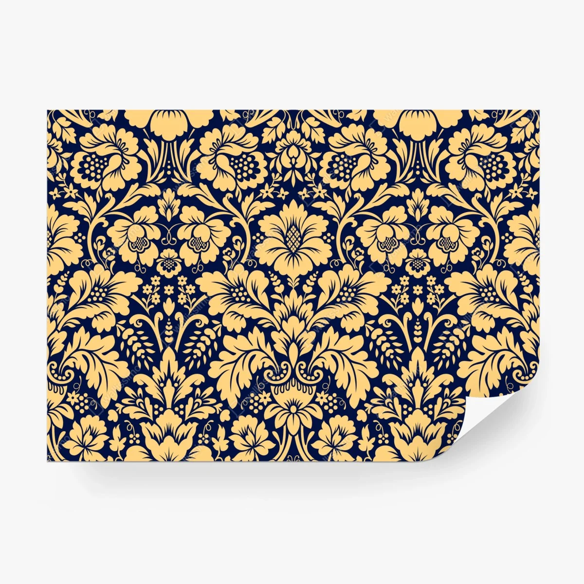 Carta da parati motivo damascato floreale oro su fondo blu • Wallissimo® Carta da parati motivo damascato floreale oro su fondo blu • Wallissimo®