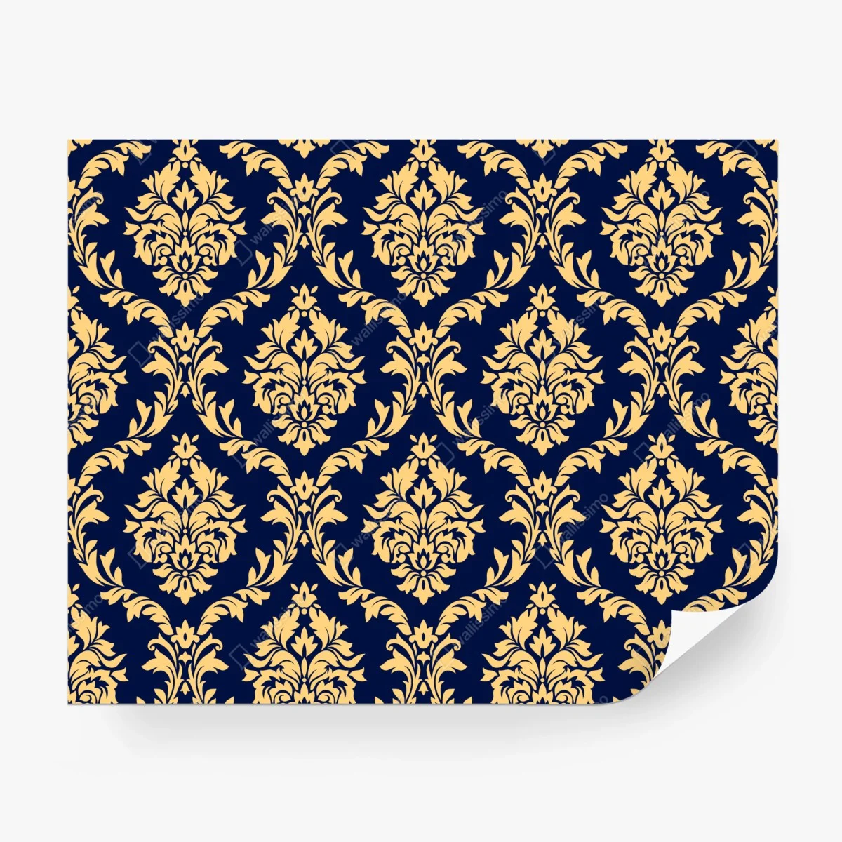 Carta da parati motivo damasco oro su sfondo blu navy • Wallissimo® Carta da parati motivo damasco oro su sfondo blu navy • Wallissimo®