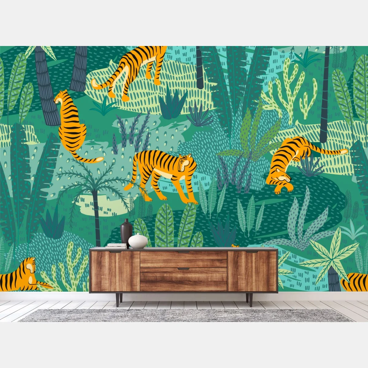 Carta da parati tigri nella giungla tropicale • Wallissimo® Carta da parati tigri nella giungla tropicale • Wallissimo®