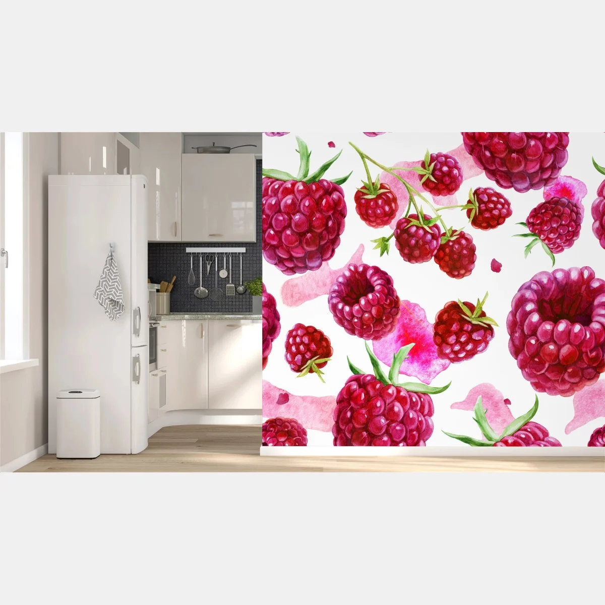 Carta da parati motivo acquerello con lamponi • Wallissimo® Carta da parati motivo acquerello con lamponi • Wallissimo®