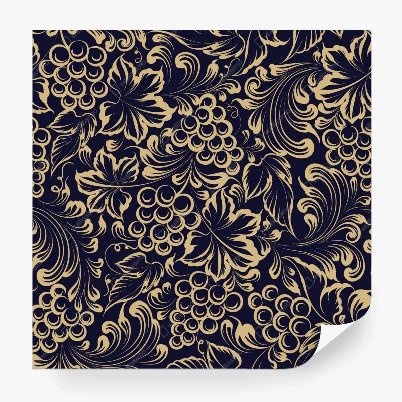 Carta da parati elegante motivo barocco con grappoli d'uva