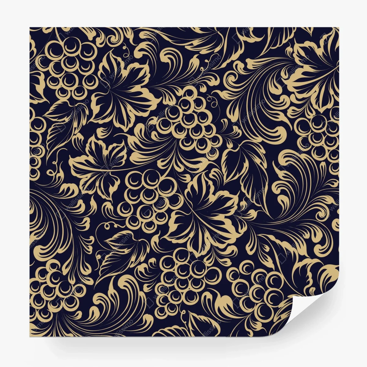 Carta da parati elegante motivo barocco con grappoli d'uva • Wallissimo®