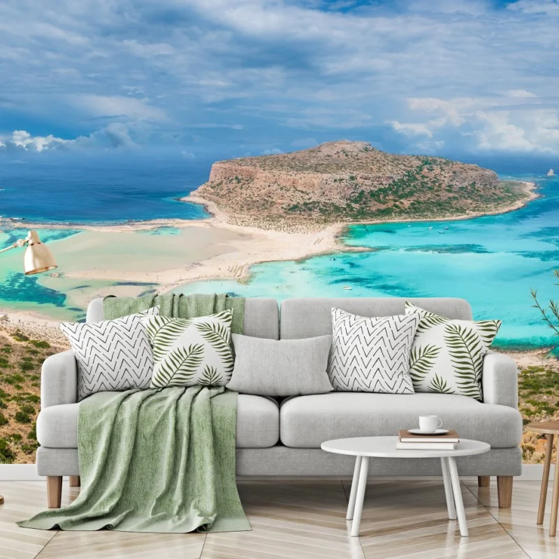 Carta da parati panorama incantevole della laguna di Balos e dell'isola di Gramvousa, Creta
