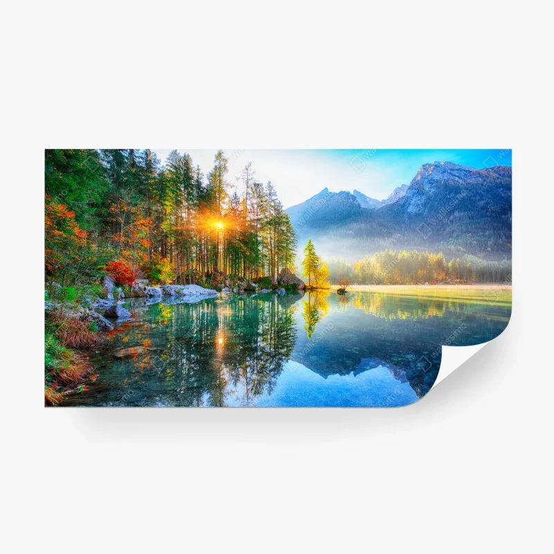 Carta da parati alba autunnale a Hintersee: panorama alpino riflesso