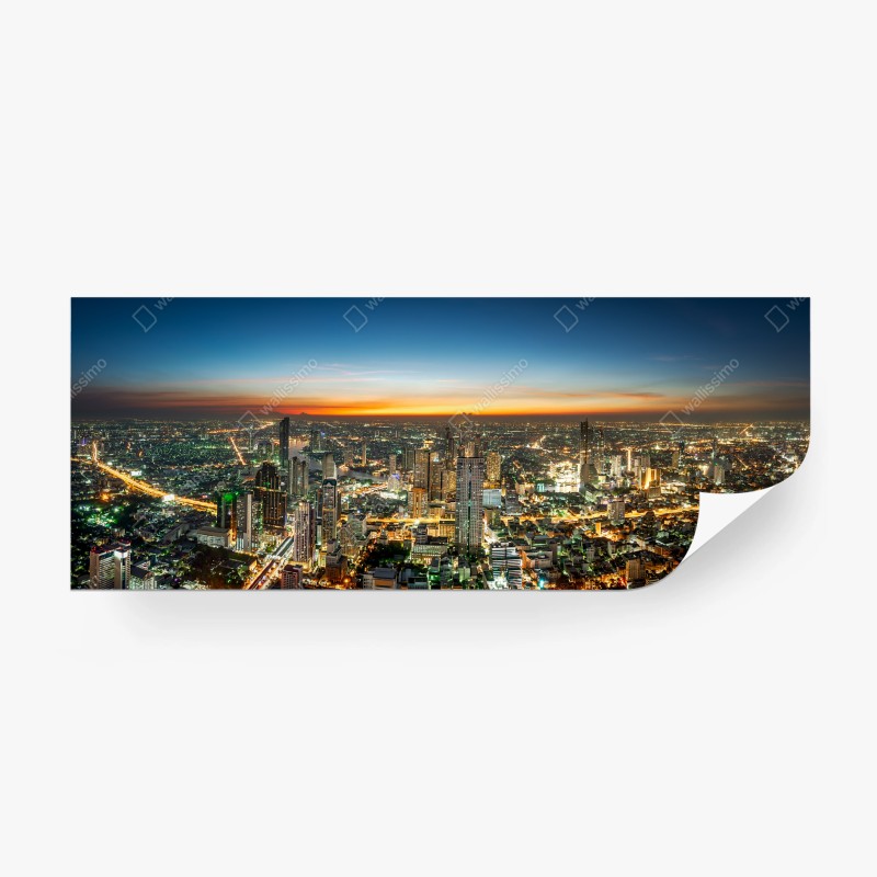 Carta da parati panorama notturno sul fiume Chao Phraya a Bangkok