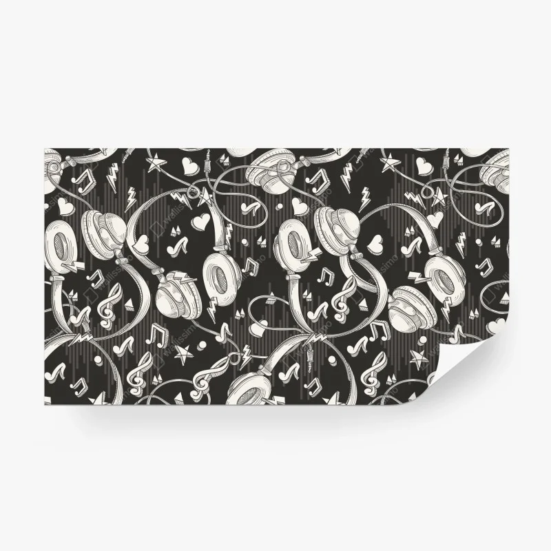 Carta da parati vibes musicali: pattern di cuffie e note