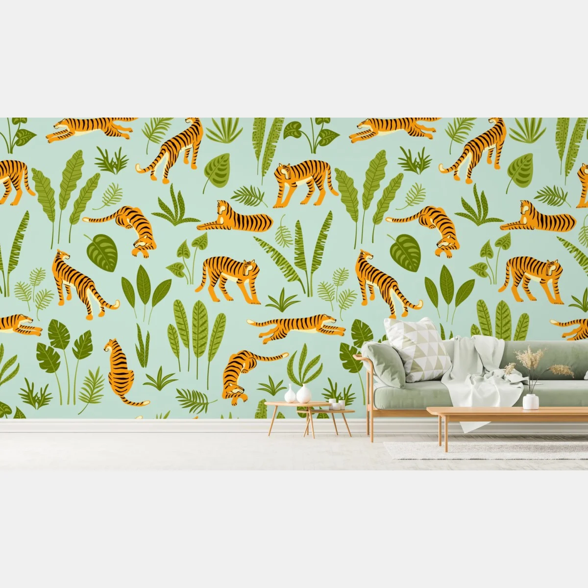 Carta da parati motivo tigrato tropicale per interni • Wallissimo® Carta da parati motivo tigrato tropicale per interni • Wallissimo®