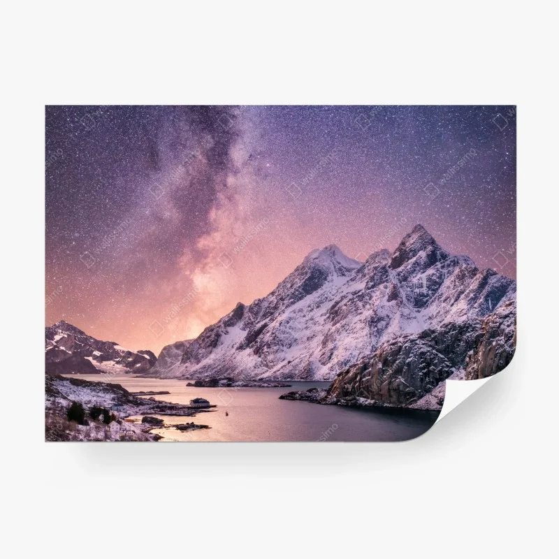 Carta da parati notte artica: montagne e via lattea in Norvegia