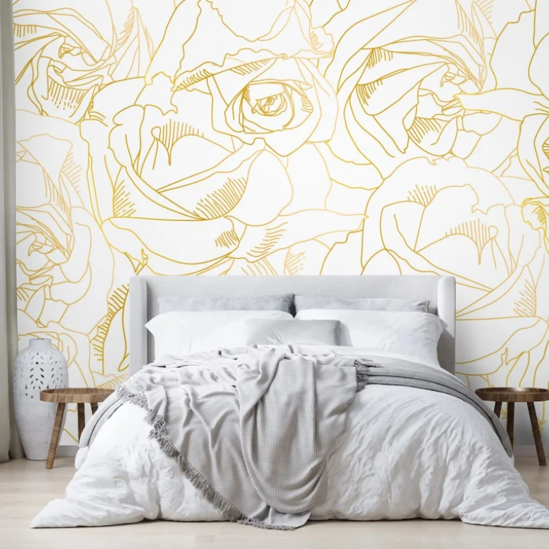 Carta da parati bouquet di rose dorate