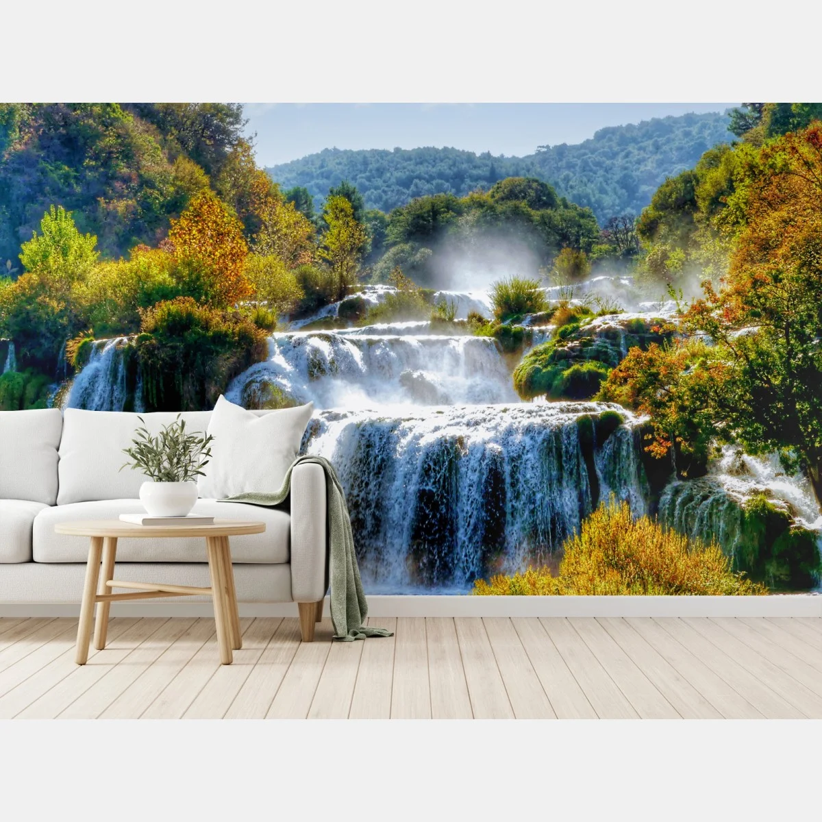 Carta da parati cascata dorata nella foresta autunnale • Wallissimo® Carta da parati cascata dorata nella foresta autunnale • Wallissimo®