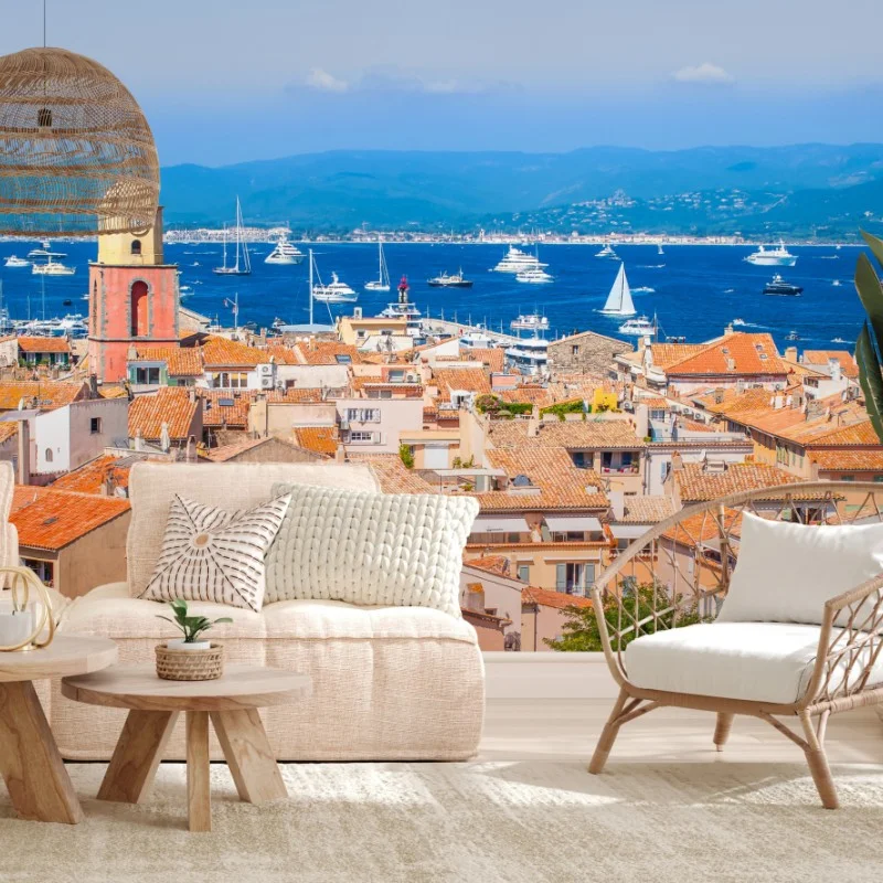 Carta da parati panorama di Saint-Tropez sul Mediterraneo