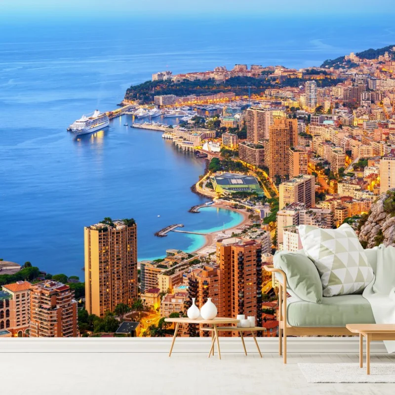 Carta da parati panorama sul porto di Monaco e Monte Carlo
