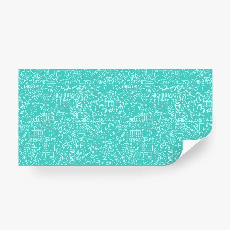 Carta da parati pattern sanitario turchese con icone mediche