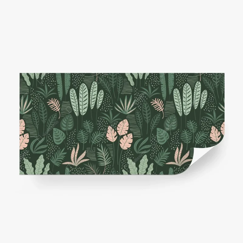 Carta da parati giungla botanica in verde e rosa