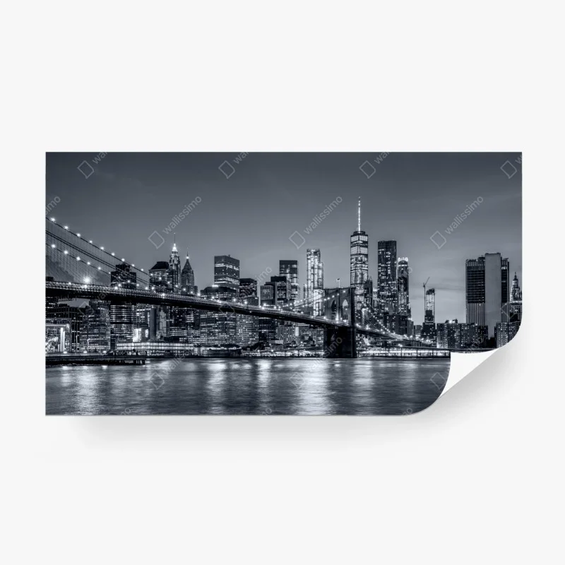 Carta da parati panorama notturno di New York con il ponte di Brooklyn