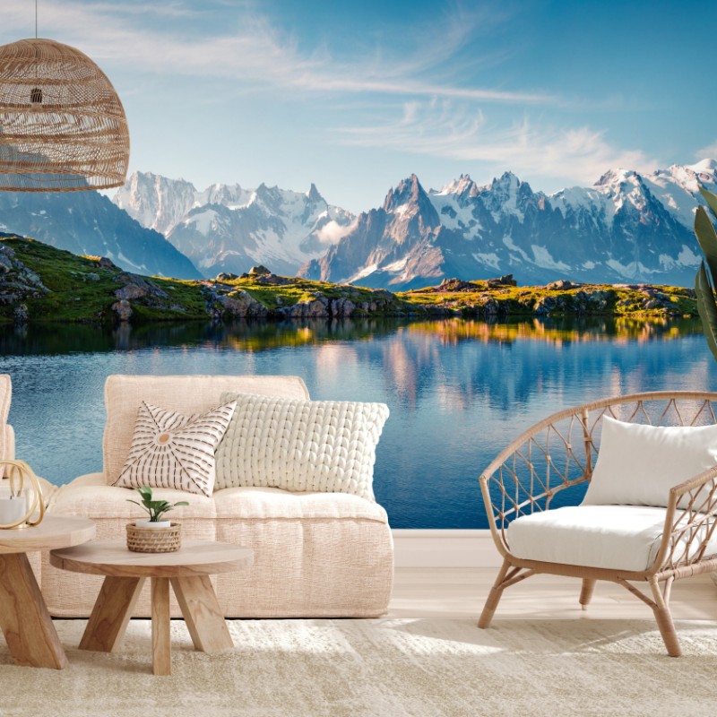 Carta da parati panorama alpino: riflessi sul Lac Blanc e Monte Bianco