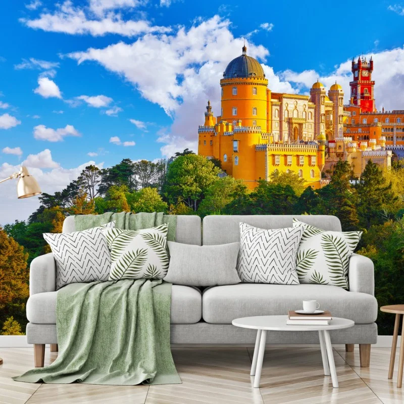 Carta da parati castello colorato di Sintra sulla collina