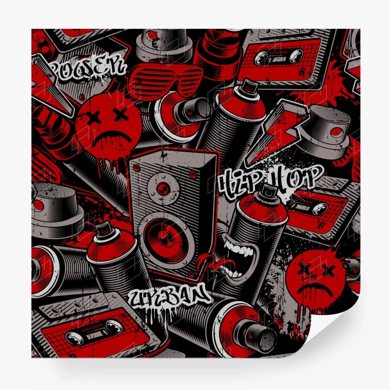 Carta da parati murale urbano graffiti e hip hop in rosso e nero