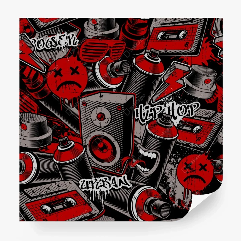 Carta da parati murale urbano graffiti e hip hop in rosso e nero
