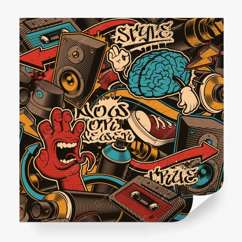 Carta da parati collage urbano vintage di musica e street art