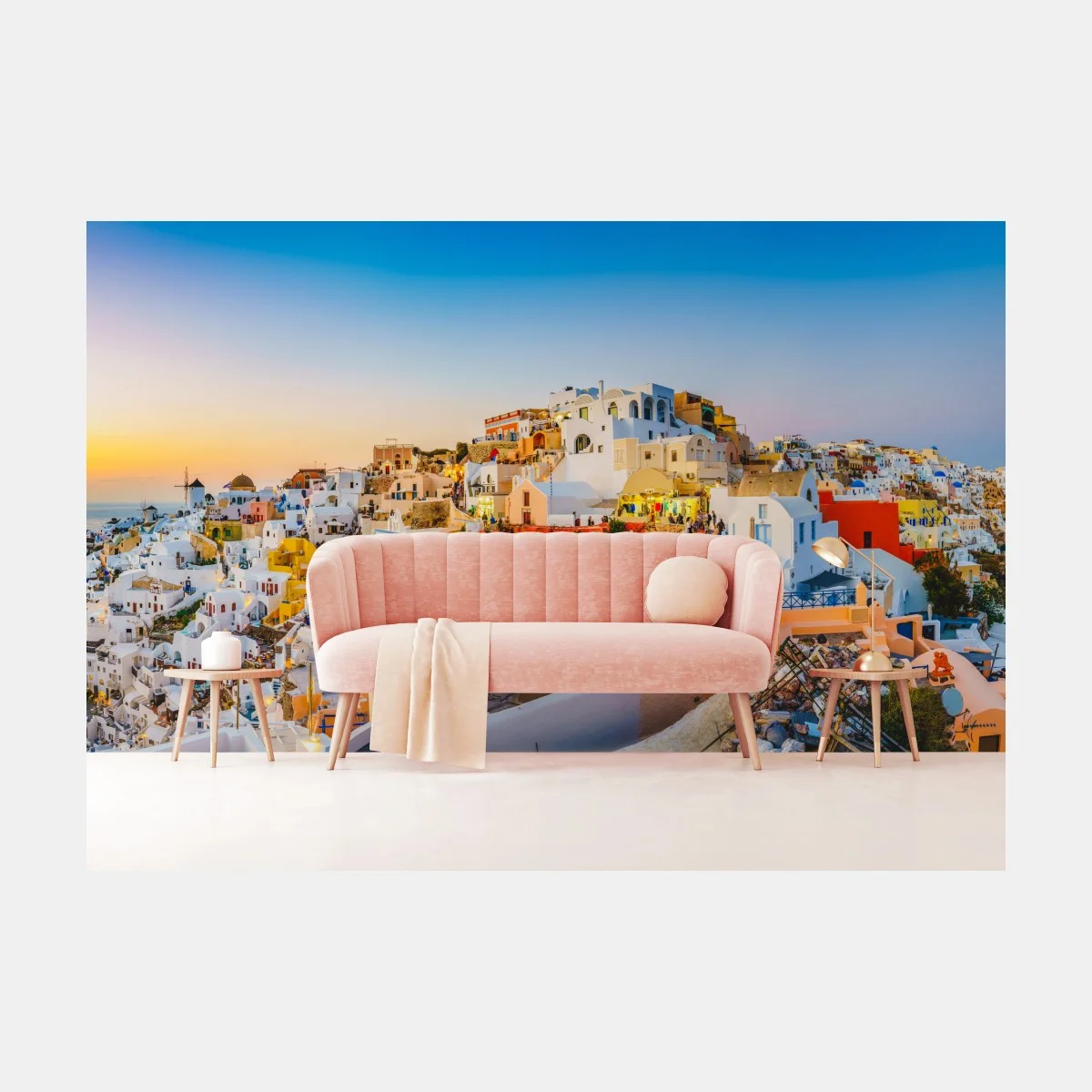 Carta da parati tramonto su Santorini: panorama delle case bianche • Wallissimo® Carta da parati tramonto su Santorini: panorama delle case bianche • Wallissimo®