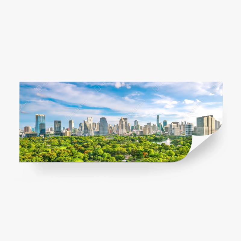 Carta da parati panorama urbano di Bangkok con il parco Lumpini