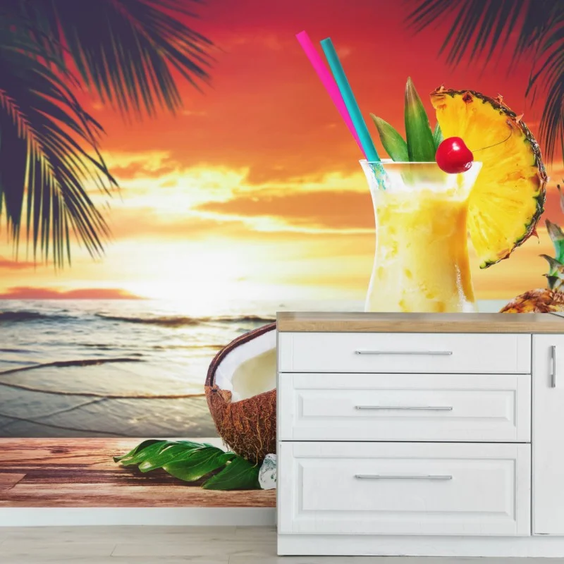 Carta da parati tramonto tropicale con pina colada