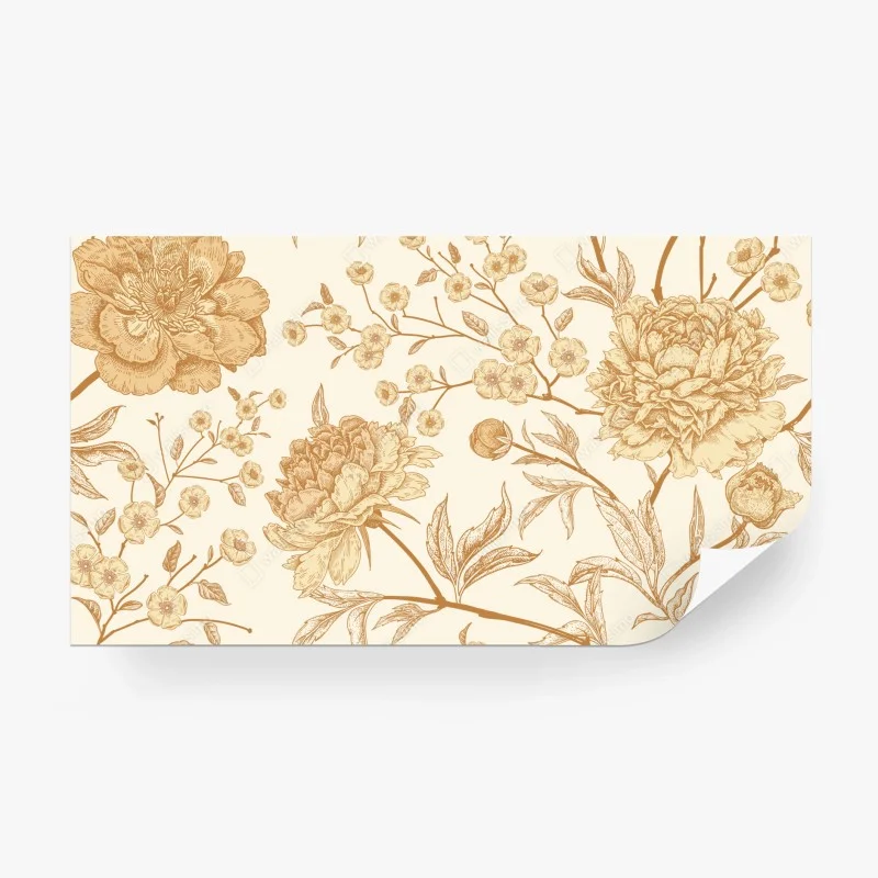 Carta da parati motivo floreale vintage in tonalità sabbia
