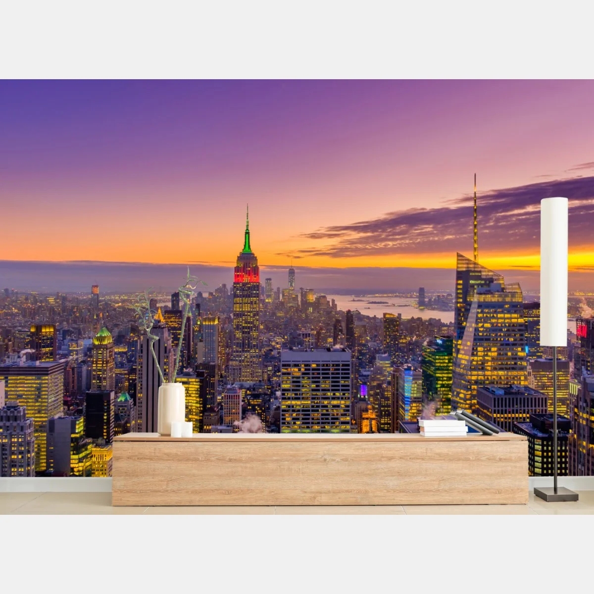 Carta da parati panorama urbano di New York al tramonto • Wallissimo® Carta da parati panorama urbano di New York al tramonto • Wallissimo®