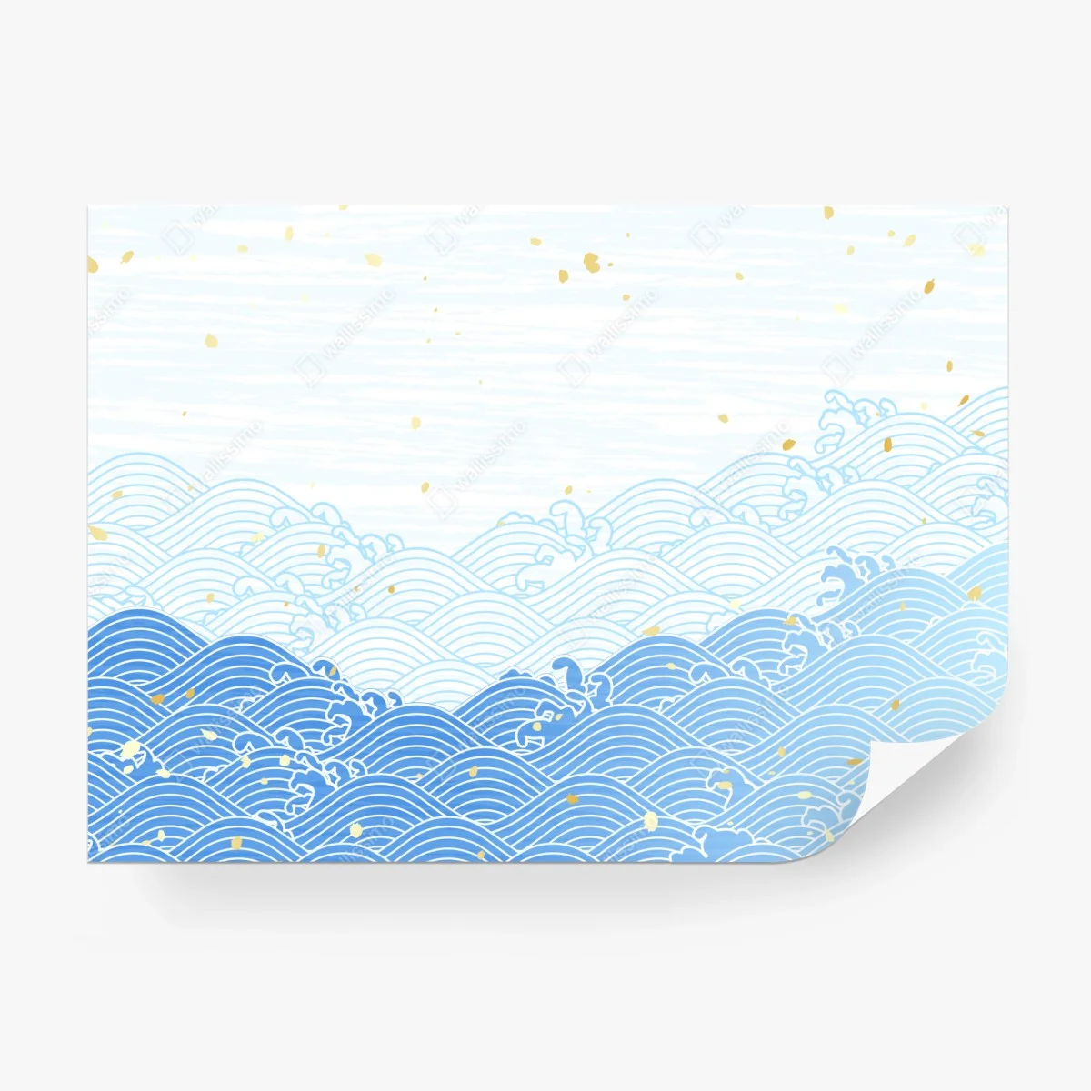 Carta da parati motivo di onde stilizzate in blu con dettagli dorati • Wallissimo® Carta da parati motivo di onde stilizzate in blu con dettagli dorati • Wallissimo®