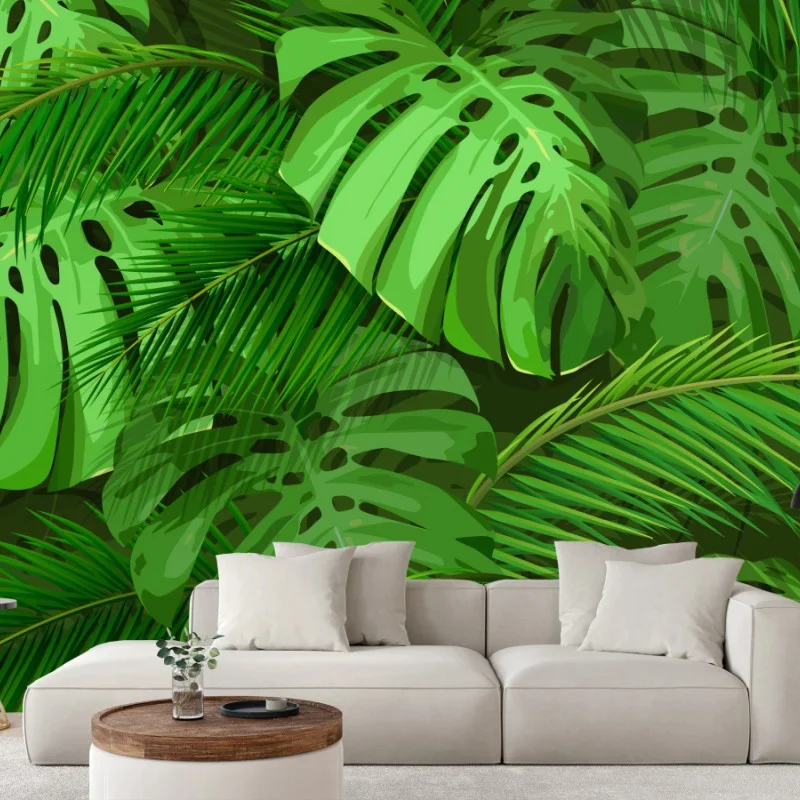Carta da parati motivo tropicale di foglie di monstera e palma