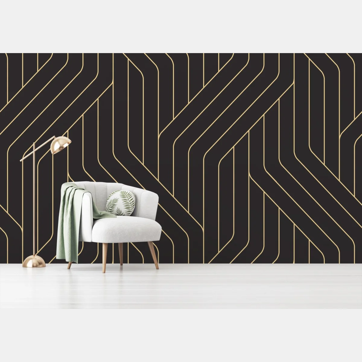 Carta da parati motivo geometrico art déco in nero e oro • Wallissimo® Carta da parati motivo geometrico art déco in nero e oro • Wallissimo®