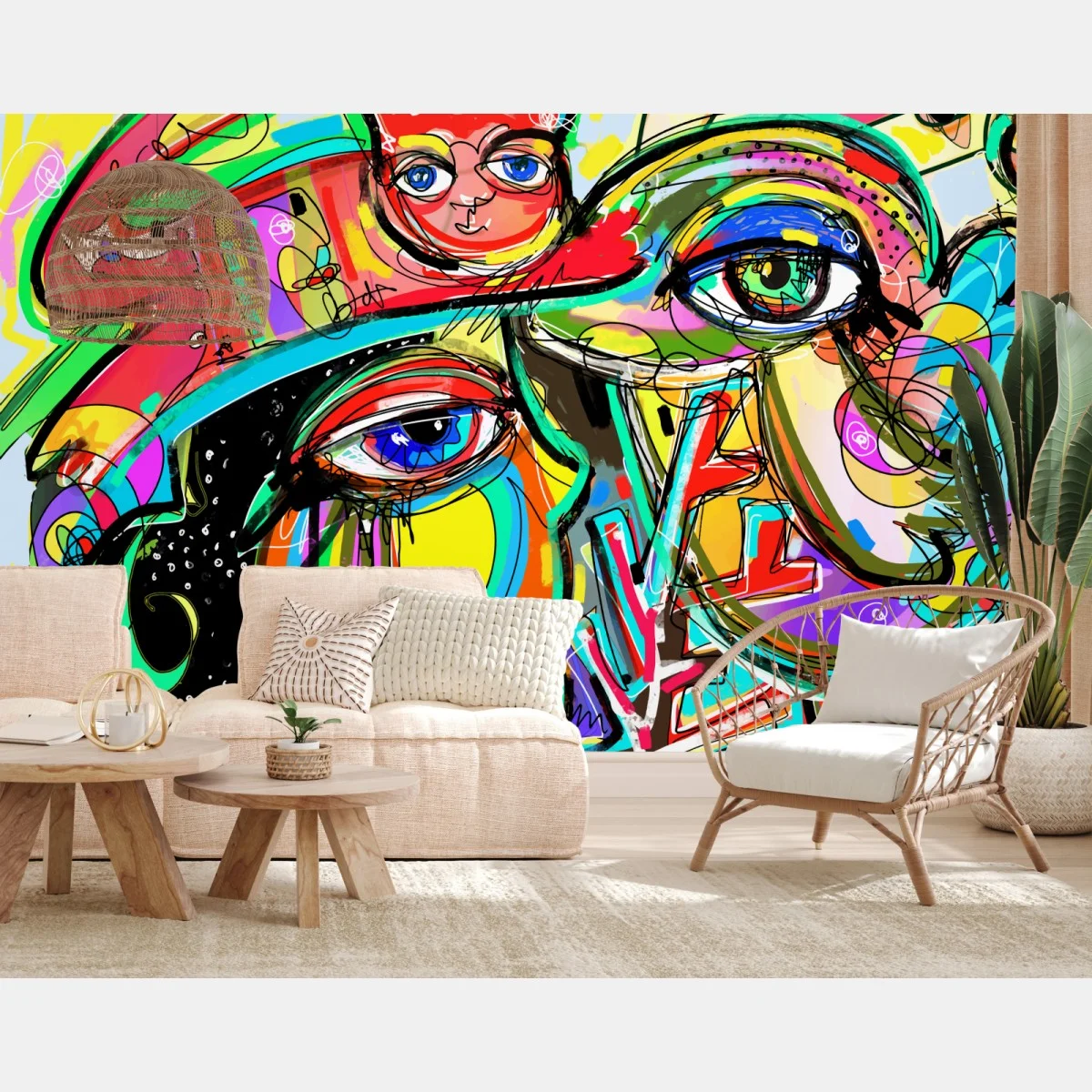 Carta da parati ritratto astratto con gatto rosso e uccello • Wallissimo® Carta da parati ritratto astratto con gatto rosso e uccello • Wallissimo®